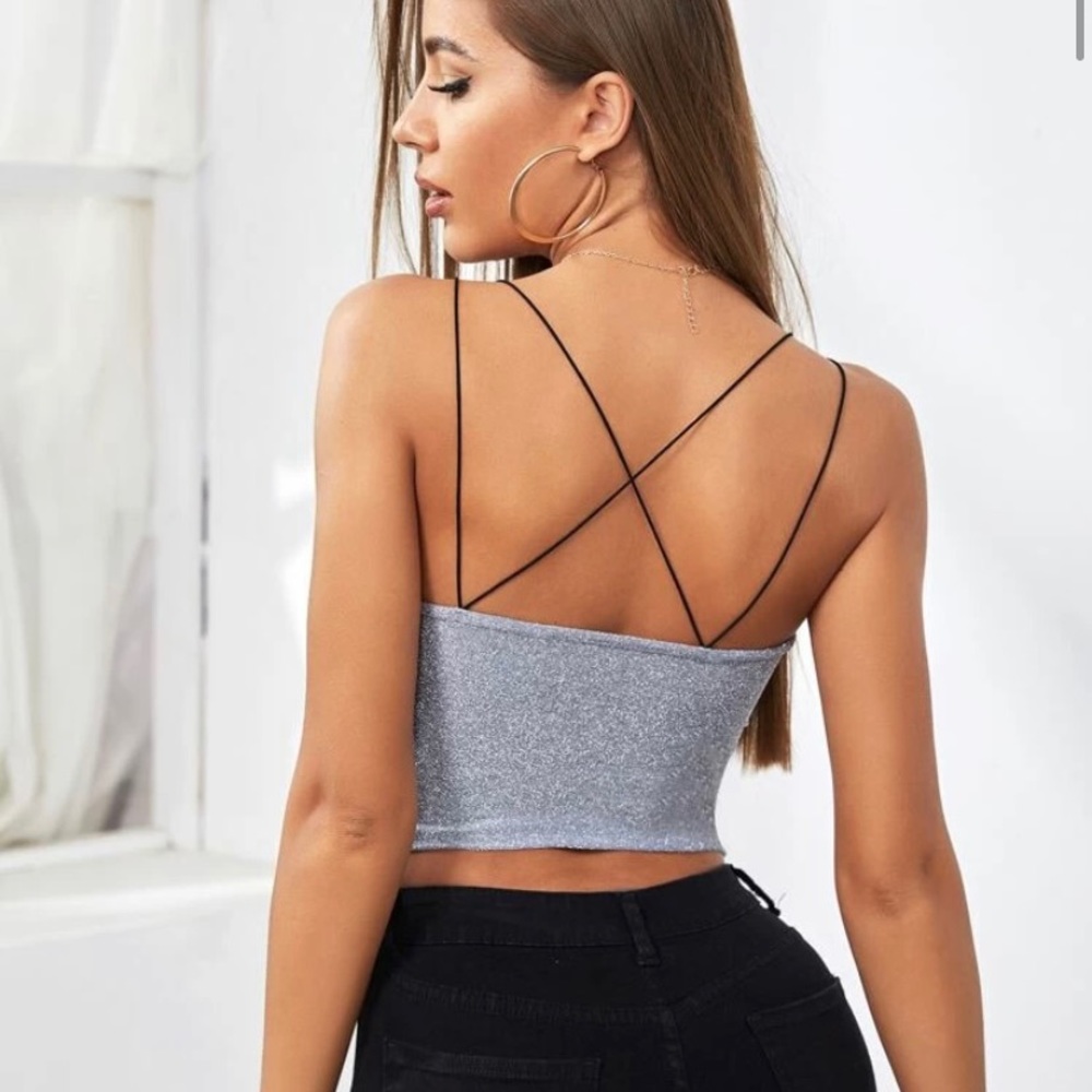 Shein crisscross back glitter cami top